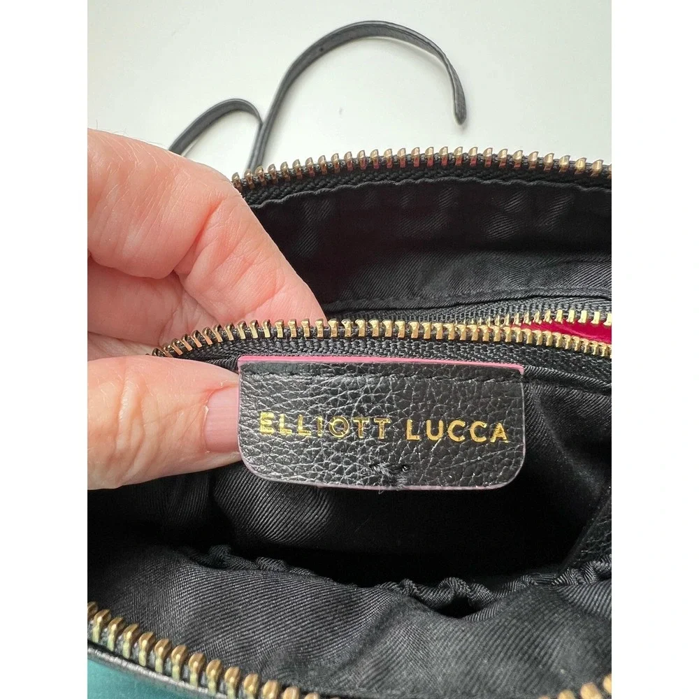 Black Leather Crossbody Purse Elliott Lucca Messina Bag Gold Accents